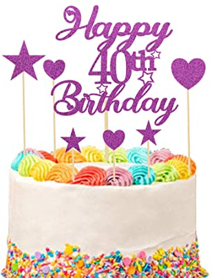 Happy 40th Birthday Glitter Cake Set, 9pcs (Purple)