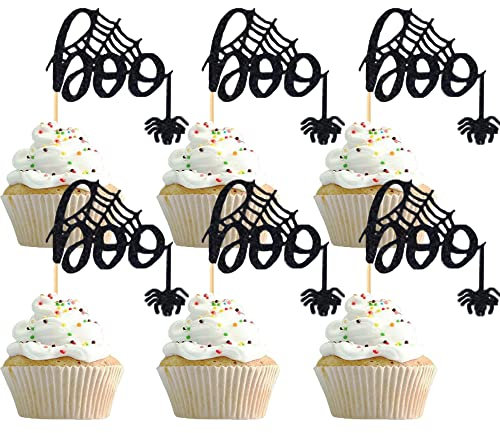 24 Stück Halloween Spinne Cupcake Topper Schwarz Kuchen Dekor Zahnstocher für Party Kuchen Dekoration Zubehör MGPFERD