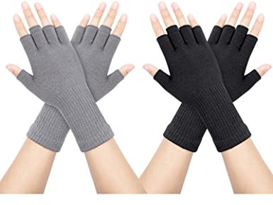 Kiiwah 2 Paar Unisex Handschuhe Fingerlose, Dehnbar Fingerhandschuhe Ohne Fingerkuppen, Half Finger Strickhandschuhe Verlängern Handgelenk Handschuhe Winter für Damen Herren