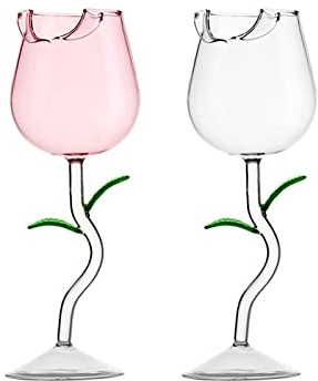 baijiexun Weingläser-Set in Rosen-/Blumenform, 277 ml, kreatives Kristall-Rosen-Cocktailglas, Weinkelch, Blumen-Trinkgeschirr, Set für Party, Hochzeit, Bar