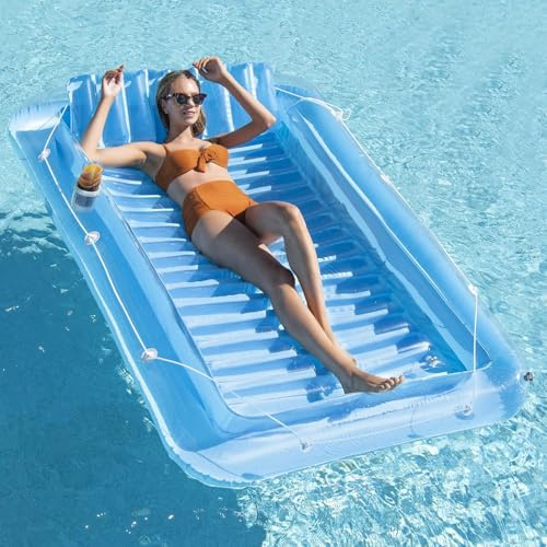 Inflatable Pool Floats Boat for Adults, Blow Up Tanning Pool Raft Sun Tan Tub with Inflatable Pillow for Family Outdoor, Garden, Backyard Summer Water Party (14+ Year Old) (Small,Blue)