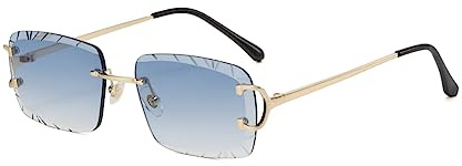 kachawoo Rahmenlose Rechteck Sonnenbrille Randlose Sonnenbrille mit gravierten Kanten Braun Blau Grau Sonnenschirme Unisex