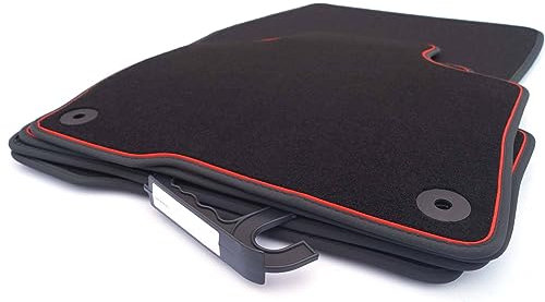 Fußmatten kompatibel mit Opel Astra L ab 2022> (Zierstreifen Rot) Velours Autoteppiche in Original Qualität Matten Automatten Set 4-teilig Schwarz