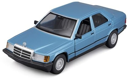Bburago Mercedes 190E (1987): Modellauto im Maßstab 1:24, Türen beweglich, blau (18-21103B)