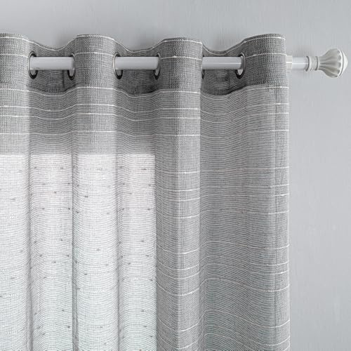 MYSKY HOME Gardinen mit Ösen Vorhänge Wohnzimmer Voile Vorhang Modern Gardine 2er Set Schlafzimmer Weiss Gestreift Muster Vorhang Halbtransparent Streifen H 225 x B 140, Dunkelgrau.