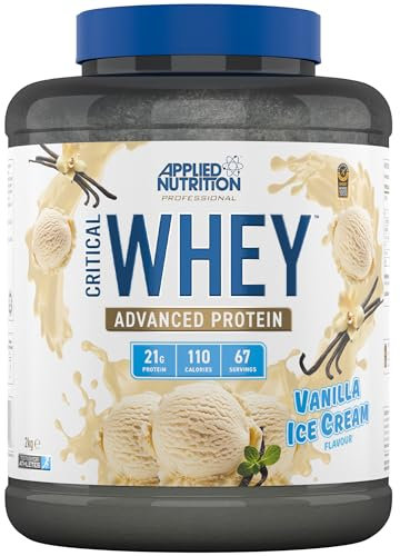 Applied Nutrition Critical Whey Protein Powder – 24g Protein per Serving, High Protein Powder, Protein Shake with BCAAs & Glutamine – Muscle Growth & Recovery (2Kg - 61 Servings) (Vanilla Ice Cream)