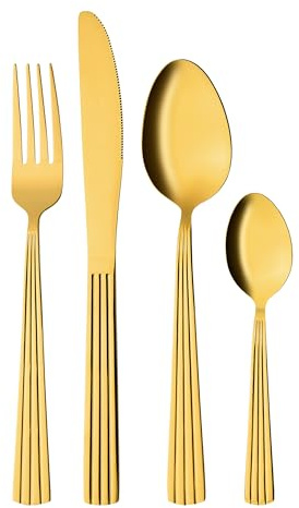 GRÄWE Besteckset für 4 Personen aus Edelstahl, 20-teilig, Goldenes Essbesteck, Tafelbesteck Set, Spülmaschinengeeignet, mit Dekor - Serie Athen