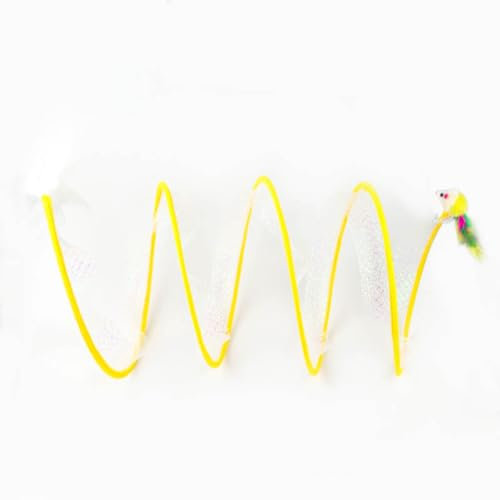 Gertar Cat Tunnel Toy, Spirale Katzentunnel Spielzeug, Faltbar Katzentunnel Katzenspielzeug, S Katzen Tunnel Mit Federn und Plüsch Maus Spielzeug, Tunnel für Katzen, Kaninchen, Welpen (L, Gelb)