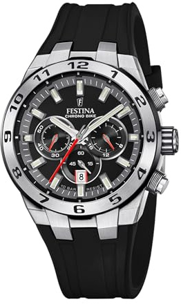 Festina Reloj Hombre Analógico de Caucho Negro - Movimiento de Cuarzo - Cronógrafo - Calendario - Cristal Mineral de Alta Resistencia - Resistente al Agua 10 ATM F20671/6 Chrono Bike