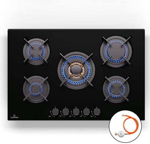 Klarstein Tables de Cuisson à Gaz, Plaque de Cuisson Gaz à 5 Brûleurs, Table de Cuisson Encastrable à 5 Feux de 10400W, Cuisiniere Gaz, Gaziniere Gaz avec Brûleurs en Acier Inoxydable, Cuisinières GPL