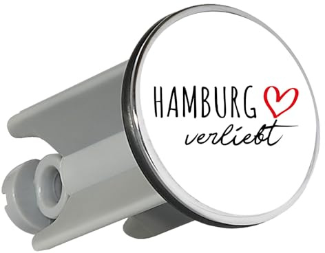 Huuraa Waschbeckenstöpsel Hamburg verliebt Geschenk | Universal Stopfen 4cm höhenverstellbar Abflussstopfen Geschenkidee Stöpsel mit Motiv für das Waschbecken