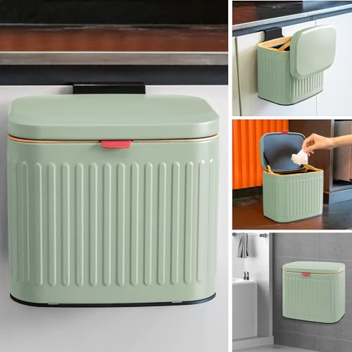 TESIN Hanging Kitchen Compost Bin 4 Liter/1.05 Gallon, Small Trash Can with Detachable Inner Bucket for Cupboard/Countertop/Bathroom/Camping/Office/Camping (Green-4 Liter)