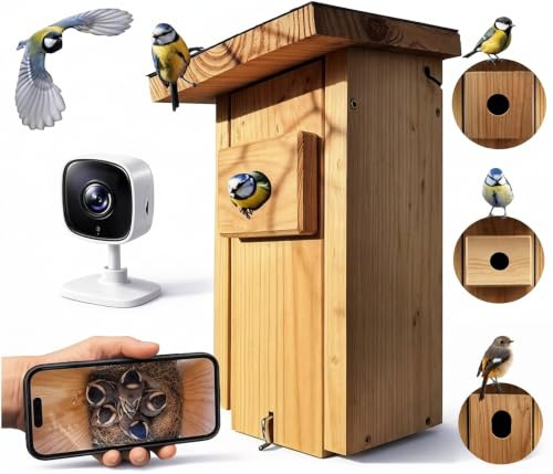 Hochwertiger Nistkasten inklusive Kamera | Live Stream | PEFC® zertifiziertes Massivholz | Brutkasten | Kamera Vogelhaus 3m + 20m Verlängerung Stromkabel | Geschenkidee Garten