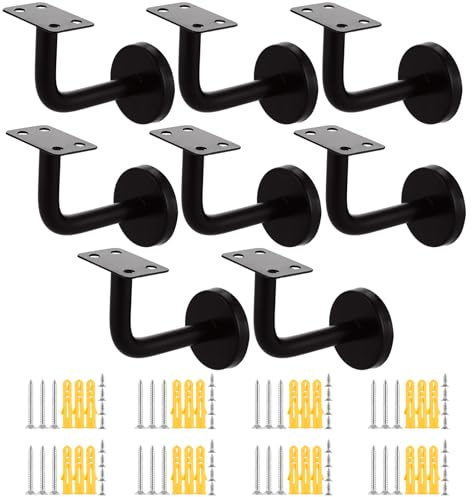 AKOLAFE 8 Piezas Soporte Pasamanos, Soporte para Pasamanos de Acero Inoxidable Negro 60 x 80 mm, Herraje Plano de Pared para Barandilla Escalera Interior Exterior con Tornillos