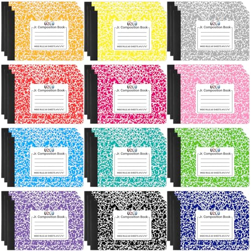 36 Pack Composition Notebooks Bulk Wide Ruled 4-7/8x 7.5 Half Size Composition Books 60 Sheets Mini Notebook 12 Color Small Pocket Marble Journal Books for Students College Office Back to School Supplies