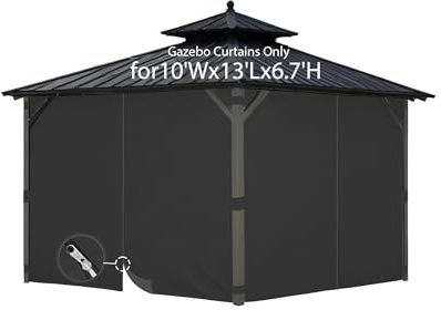 FoundGo 10'Wx13'L Gazebo Universal Replacement Privacy Curtain for 10'Wx13'Lx6.7'H Water Resistant Gazebo Side Wall Privacy Panel Shade Screen Panels with Zipper for Outdoor Pergola Patio (Black) 4pc