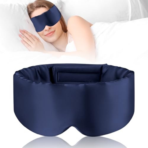 Penbinmall Seiden Schlafmaske, Schlafmaske für Frauen & Männer, 100% Hautfreundlich Seide Augenmaske, Große Nachtmaske mit einstellbarem Klettband zu Hause und Auf Reisen (Navy blau)
