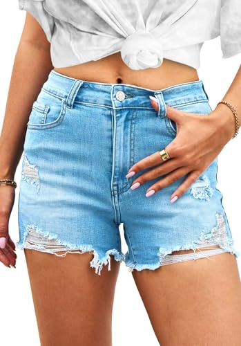 Hocaies Dam denim shorts dam jeansshorts korta byxor lediga hög midja jeans med ficka ribbade jeansshorts hotpants för sommar, 02 ljusblå, 38