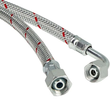 tecuro Ölschlauch 1000 mm x 3/8 Zoll x 3/8 Zoll Überwurfmutter (DN10), konisch dichtend, einseitig Rohrbogen 90°