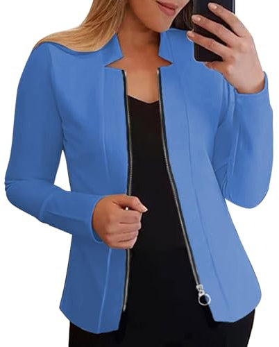 Generico Blazer Lungo da Donna- Giacche Primaverili Donna Eleganti Leggero E Sottile Elegante Manica 3/4 a Aperto Casual Scollo Risvolto Classico Giacca da Ufficio Business con Tasche