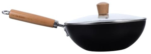 JECOMPRIS Kleine Unbeschichtete -wokpfanne Mit Deckel Frittierpfanne Pfanne Für Haushaltsküche Kleine Wok-bratpfanne Für Haushalt -kochgeschirr