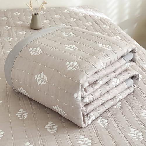 DOTBUY-SHOP Quilted Bedspreads, Moroccan Style Quilt Bed Throws Filling Duvet Super King Single Double Size Children's Bed Quilted Throw for All Season (Plant Khaki,120x150cm)