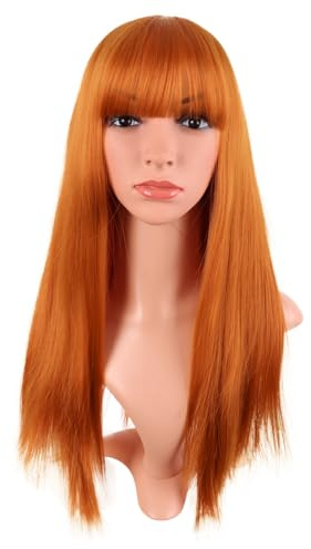 MapofBeauty 24 Pollice Lungo Lisci Con Frange Parrucca (Leggero Arancione)