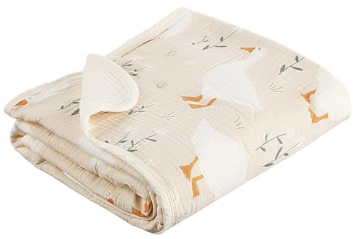 Breling Beige Silly Goose Muslin Baby Blanket for Girls Boys 40x36 Inch