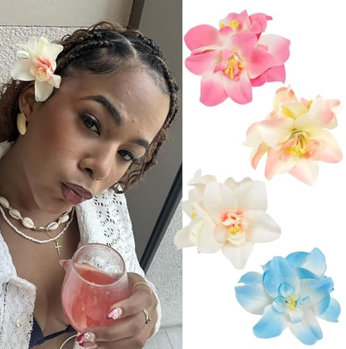 4 pezzi Fermagli per Capelli a Forma di Fiore, Fermaglio per Capelli Fiore Hawaiano, Clip Capelli a Forma di Fiores, Accessori Capelli Hawaiani per Donne e Ragazze (A)