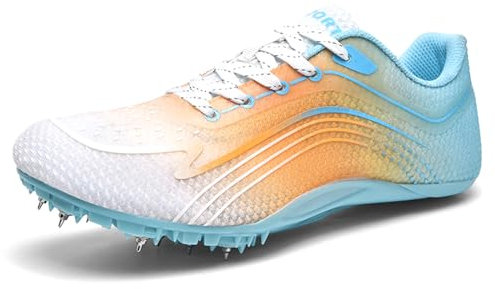 sekiueo Zapatillas De Atletismo para Hombre Y Mujer Zapatillas De Salto De Velocidad Zapatillas Profesionales con Clavos para Niños,Naranja,38 EU