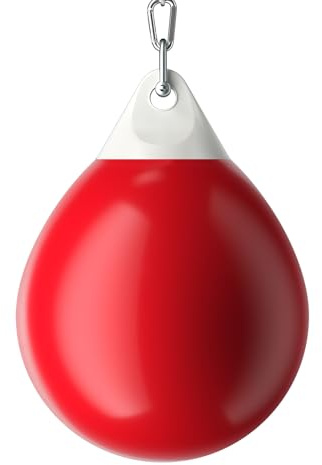 GYMAX Saco de Boxeo de Agua, Bolsa Pesada de Agua de 45 cm y 50 kg con Cadena Metálica Ajustable, Manguera Llena de Agua, Saco de Entrenamiento Acuático para Adultos y Niños (Rojo)
