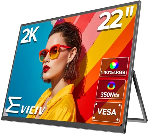 EVICIV 22 2K QLED Portable Monitor, 350 Nits for Laptop/PC/Game Console