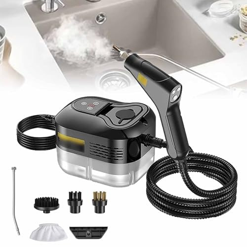 Lavatrice A Vapore, Lavatrice A Vapore Portatile Da 1500 W, 6 Velocità Regolabili, Serbatoio Dell'acqua Da 1,2 L E 4 Testine Per Spazzole, Pulizia Profonda A Calore Rapido in 15 Secondi,Black