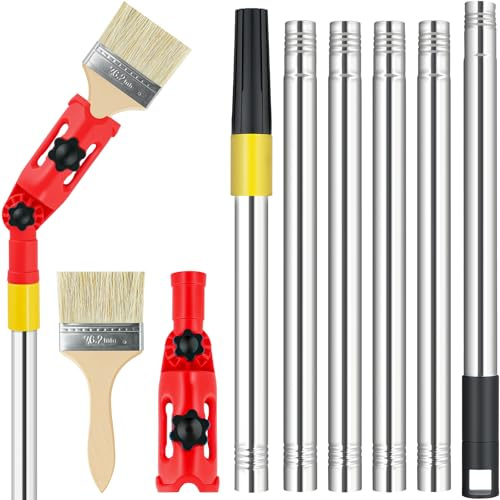 JACMKEON Multi Angle Paint Brush Extender Paint Roller Extension Pole 1.7M Extendable Paint Brush with 6 Extension Pole 160° Adjustable Angle Extension Pole Attachments for Ceiling Painting (Red)