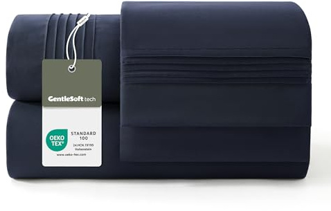Bedsure Azul Marino Juego de Sábanas Microfibra - 90x190 cm，3 Piezas | 100% microfibra de poliéster,bolsillo profundo 30 cm, 3M Scotchgard humedad, secado rápido, Certificado OEKO-TEX.