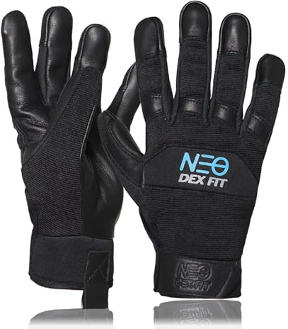 DEX FIT MG210 Lite Leichte Mechanikerhandschuhe, wasserabweisende Rindleder-Innenhand, leichte 3D-Passform, Arbeitshandschuhe für Auto, Baustelle, Lager; Black/Black L 1 Paar