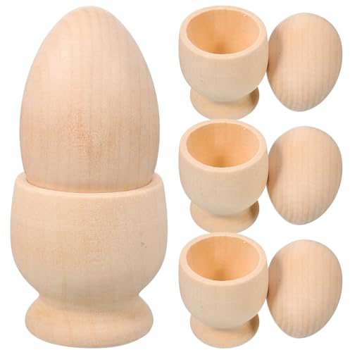 BAZEITFLOW 4 Set di Ornamenti per Vassoi di Uova in Legno per Fai da Te Portauova di Pasqua Supporto per Pittura di Uova di Pasqua Fai da Te Giocattolo