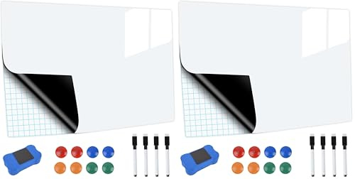 Magnetisch Whiteboard Folie Selbstklebends Set, 420 x 300 mm Tafelfolie Magnetisch Selbstklebend, A3 Magnettafel Kühlschrank Selbstklebend + 4 Pcs Whiteboardstift + 1Pc Whiteboard Schwamm Radierer