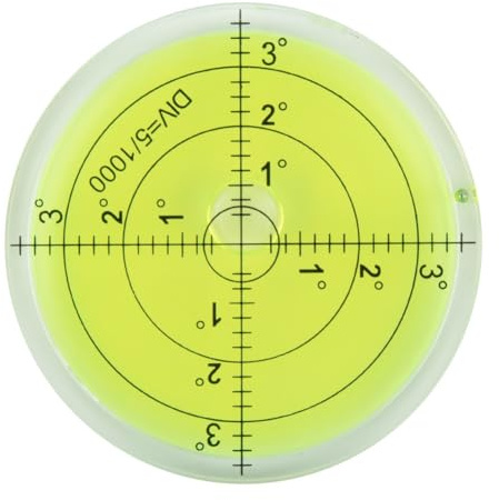Nivel de burbuja circular de 66 mm con marca de grado, líquido amarillo fluorescente verde para equipos de medición y nivelación de precisión, 1 paquete