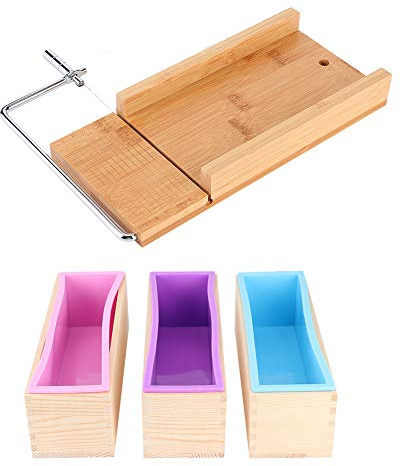 CHICIRIS Moule à Savon DIY 1200 Ml, 3 Boîtes en Bois et 3 Moules en Silicone avec -savon, Outil de Cuisine Pratique pour Gâteaux, Savons, Pains et Chocolats