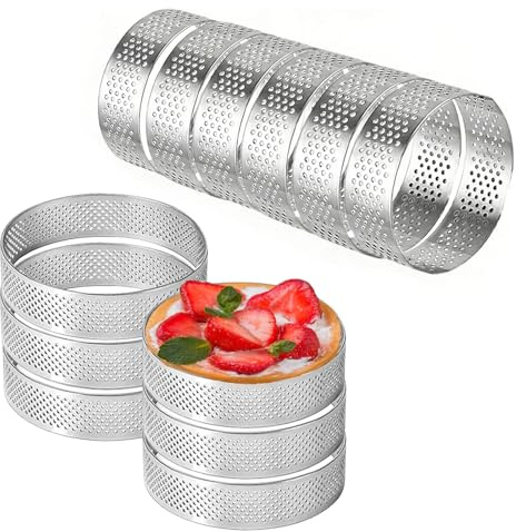 Quorumsg 12 Pièces Cercle à Pâtisserie, 6cm Moules à Tartelettes, Cercle a Tarte Perforé en 430 Acier Inoxydable, Cercles a Tarte Perforé, pour Tartes Mousses Quiches Muffins
