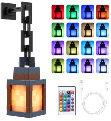 Kssvzz 16 Farbe Pixelated Laterne Nachtlicht mit Fernbedienung | Wiederaufladbare, LED Wall Stimmungslicht Deko für Spielzimmer Schlafzimmer Kids Zimmer