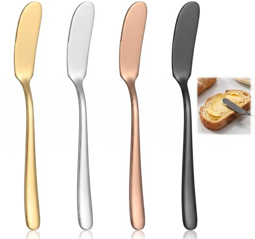Durdiiy Couteau à Beurre 4 Pièces 4 Couleurs Acier Inoxydable | Lame 19mm, Longueur 169mm, Spatule à Tartiner, Pour Cuisine Maison Restaurant Pâtisserie