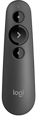 Logitech R500 Wireless Presentation Remote, 2.4 GHz and Bluetooth, USB-Receiver, Red Laser Pointer, 20-Meter Operating Range, 3 Buttons, PC/Mac/Android/iOS - Black