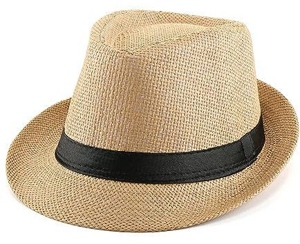 Faletony Unisex Fedora Hat Trilby Straw Hats Summer Panama Beach Sun Cap,Khaki