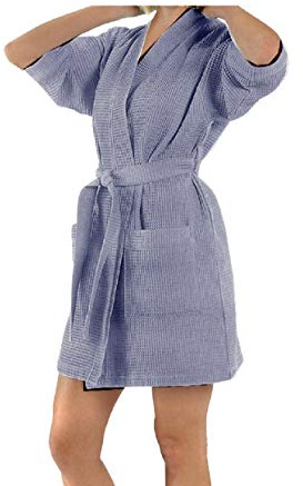 Glamptex Ladies Short 100% Cotton Rich Waffle Robe Bathrobe +Belt Dressing Gown Housecoat