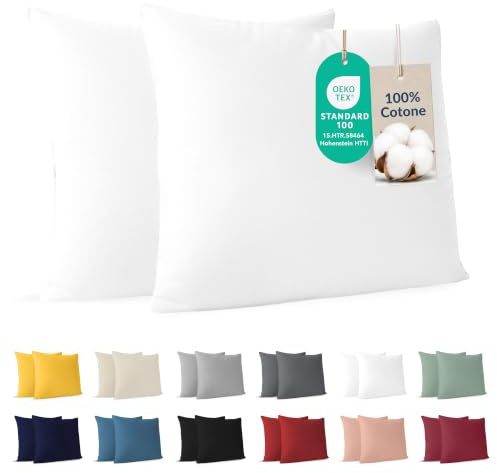 Dreamzie - Kissenbezug 80x80cm - 2er Set - 100% Baumwolle - Weiß | Oeko-Tex zertifiziert · mit Reißverschluss · Kopfkissenbezug & Kissenhülle · Jersey · 150 g/m² · Weich · Waschbar
