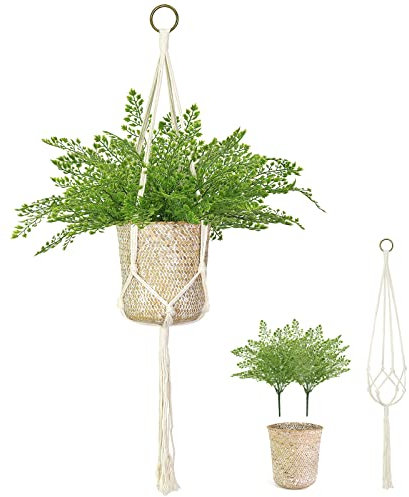 AceList Fake Farn mit Makramee-Aufhänger-Set, Künstliche Hängepflanzen mit Korbhaltern für Zuhause, Schlafzimmer, Terrasse, Büro, Innendekoration, Cottagecore Dekor (Maidenhair Farn)