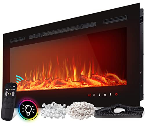 Heidenfeld Elektrokamin HF-WK200 | 𝟯 𝐉𝐀𝐇𝐑𝐄 𝐆𝐀𝐑𝐀𝐍𝐓𝐈𝐄 - Wandeinbau - 3in1 Deko Austausch - 1500 Watt - LED Farbwechsel - 3D Flammen - Wandkamin - Kaminofen (92.0 x 55.0 cm, Schwarz)