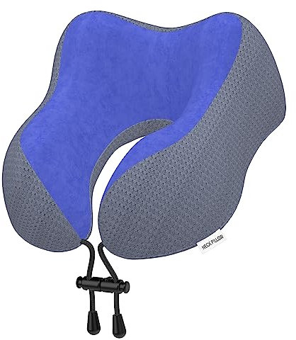 Yomisee Almohada cervical de avión, cojín de viaje para coche, de espuma viscoelástica con funda aterciopelada, cojín cervical para adultos, para viajes, camping, oficina y hogar (azul oscuro)